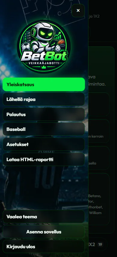 BetBotin valikko puhelimessa
