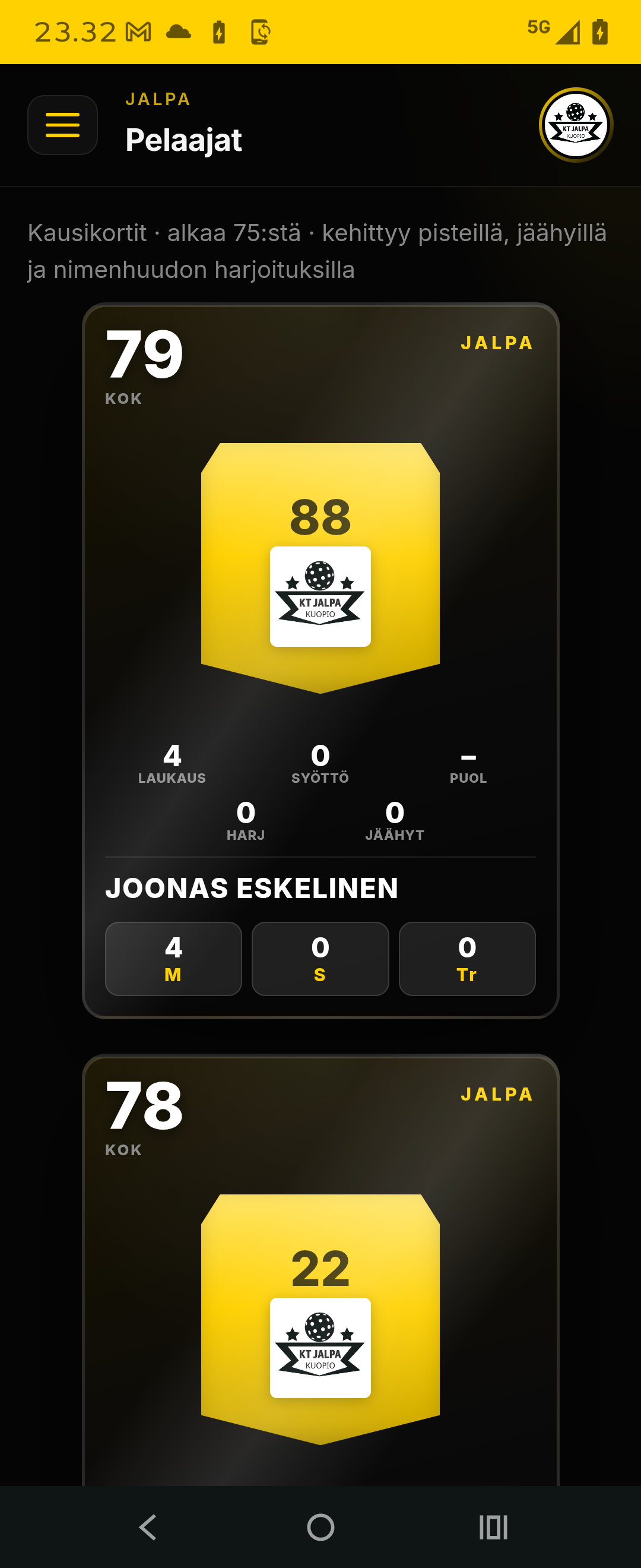 JALPA-pelaajakortit: KOK, laukaus, syöttö, harjoitukset ja jäähyt