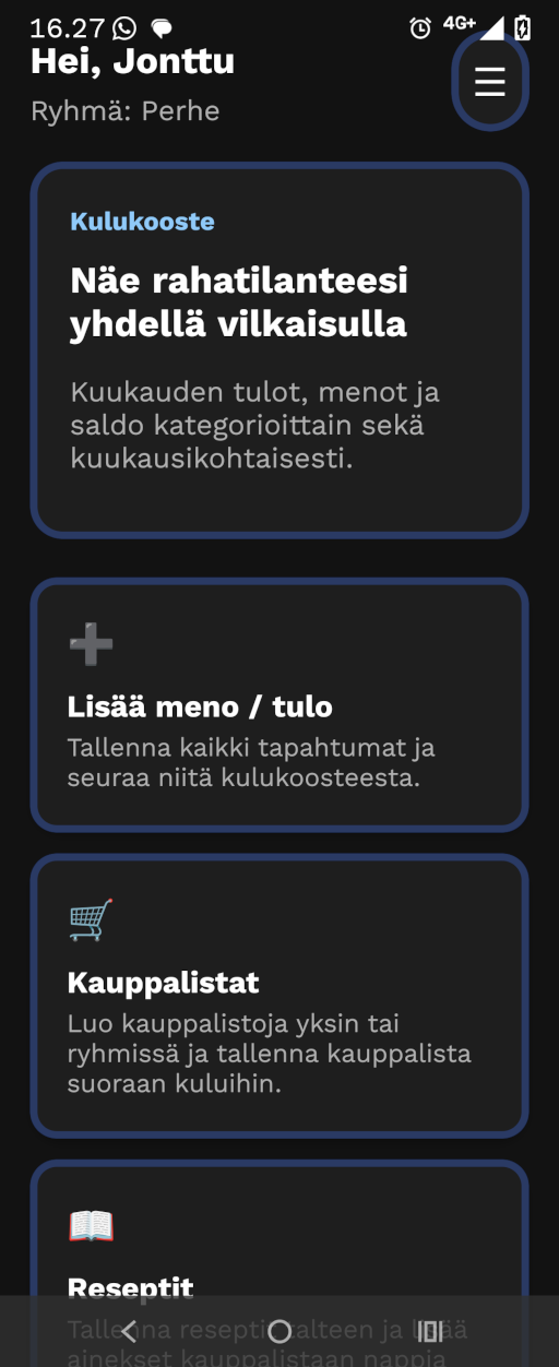 Budjettiapp näkymä