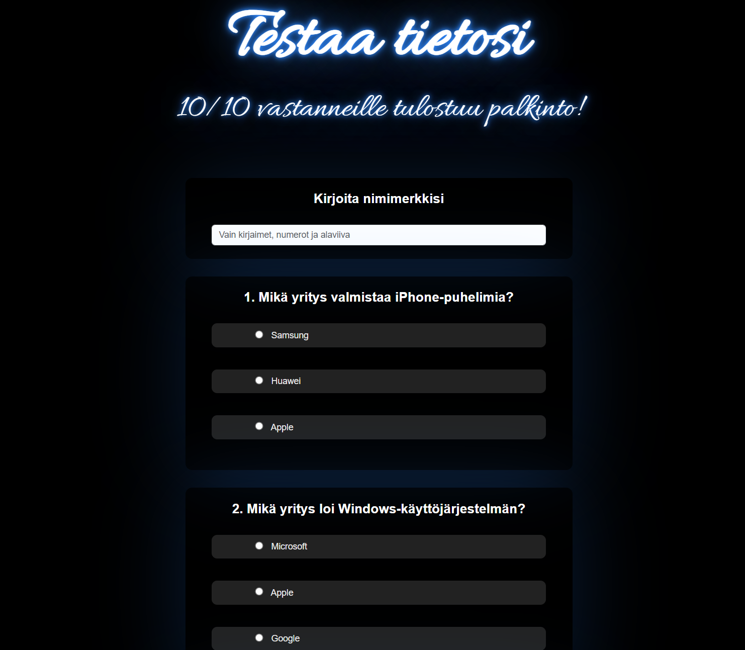 Tietovisa: nimimerkki ja kysymykset iPhonesta ja Windowsista